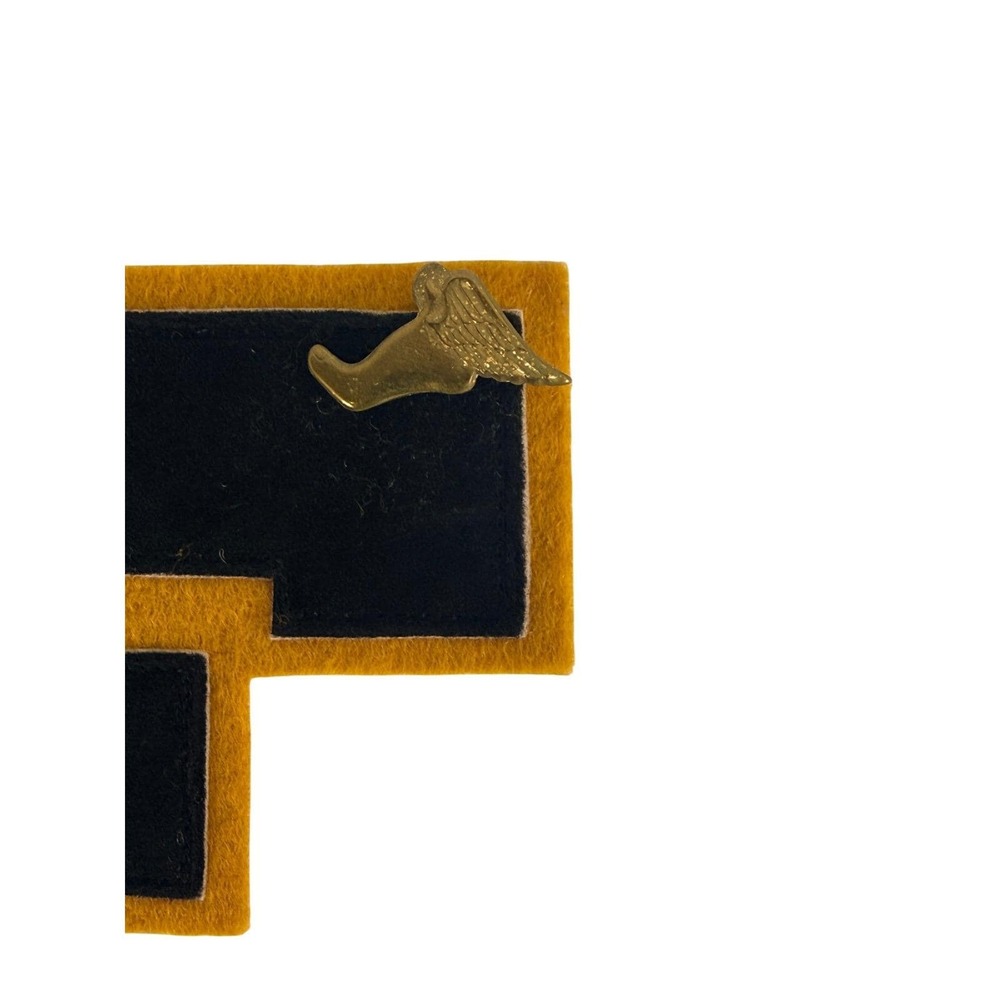 Vintage Varsity Letter F Patch Chenille Felt Black Gold Track Star Winged Foot - Picture 3 of 6